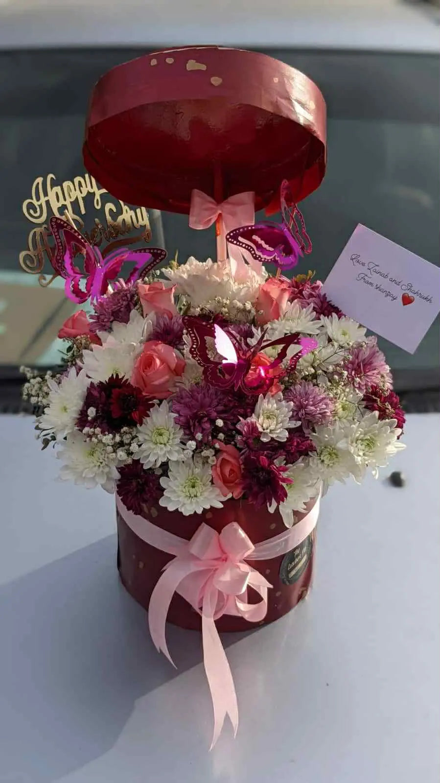 Ever After Bloom Box with mixed flowers for anniversary from florist in Islamabad