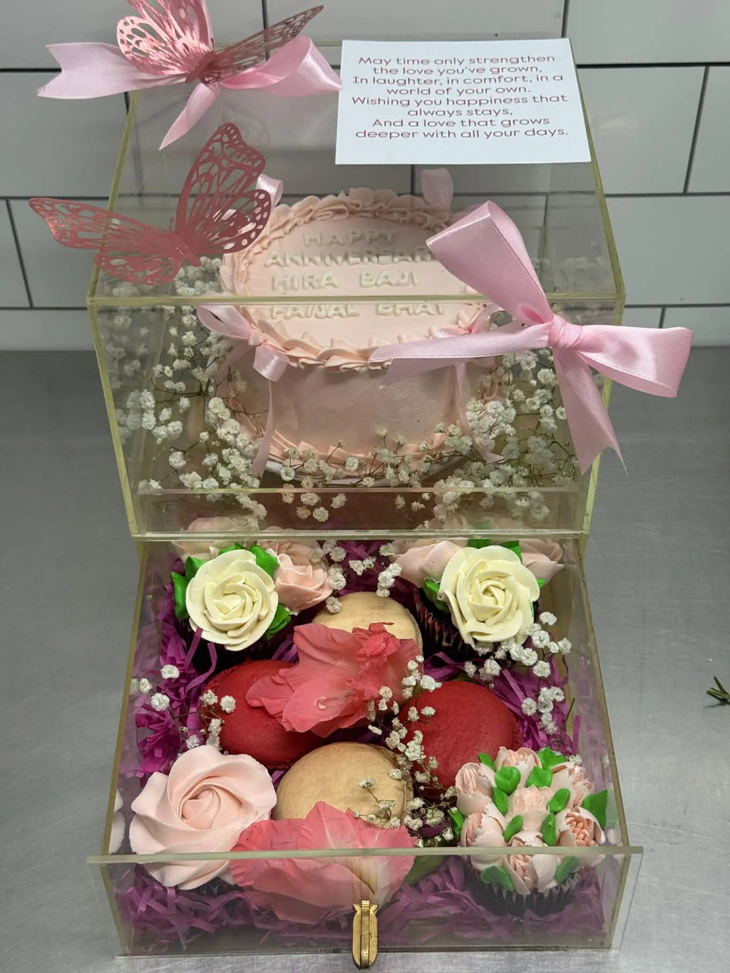 Forever Us Luxe Acrylic Anniversary Box – Cake, Cupcakes & Macarons