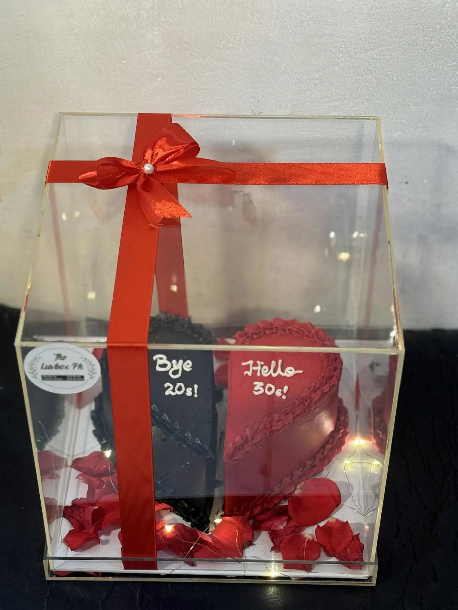 Eternal Love ❤️ Split Heart Cake in Acrylic Box – Premium Birthday Gift