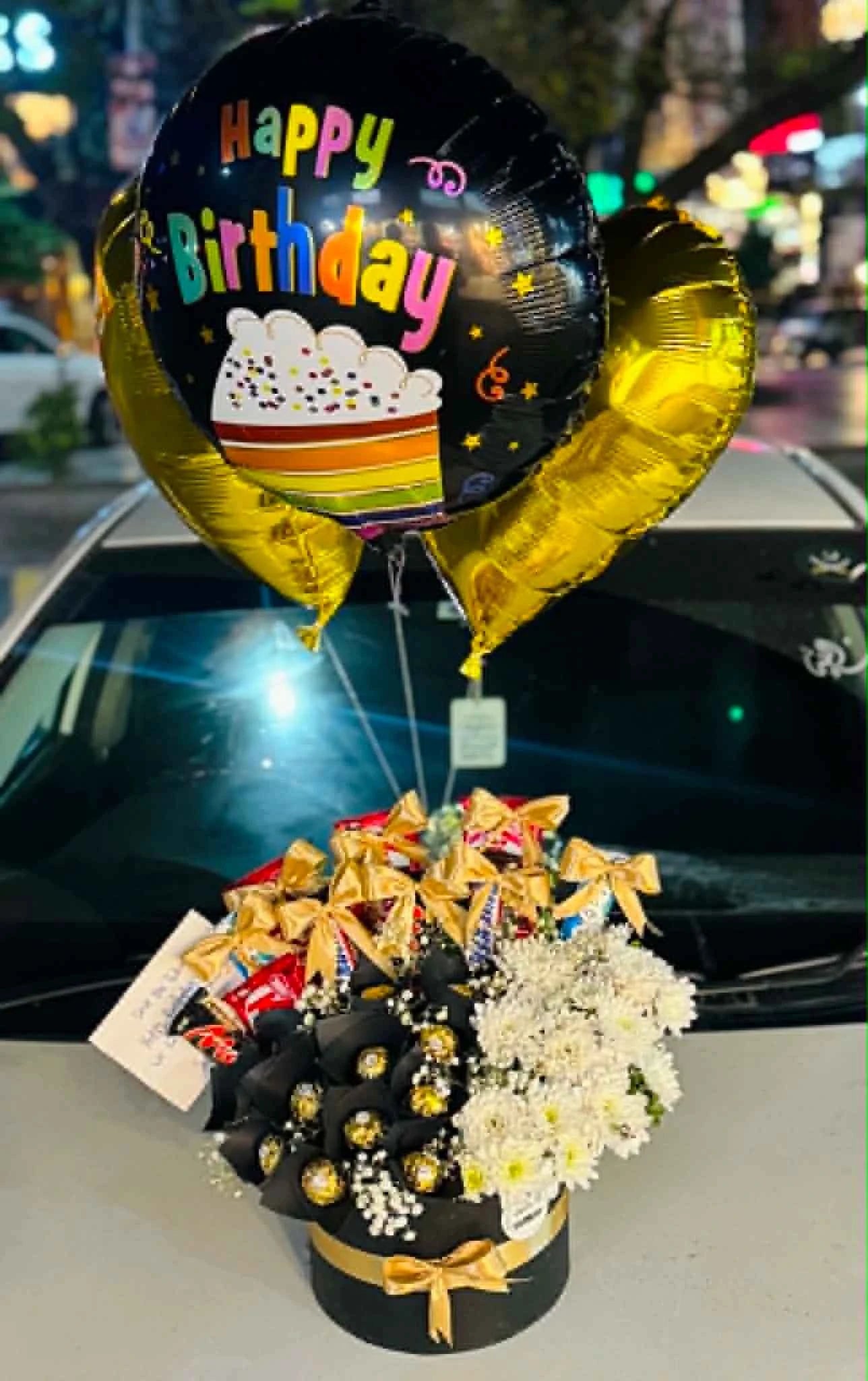 Choco Bloom Celebration Box – Chocolate & Flower Gift with Foil Balloons