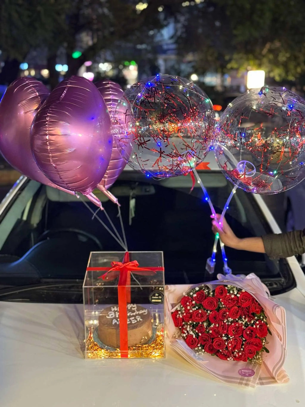 Glow & Bloom Birthday Combo | LED Balloons, Cake & Flowers – The LuvBox Pk