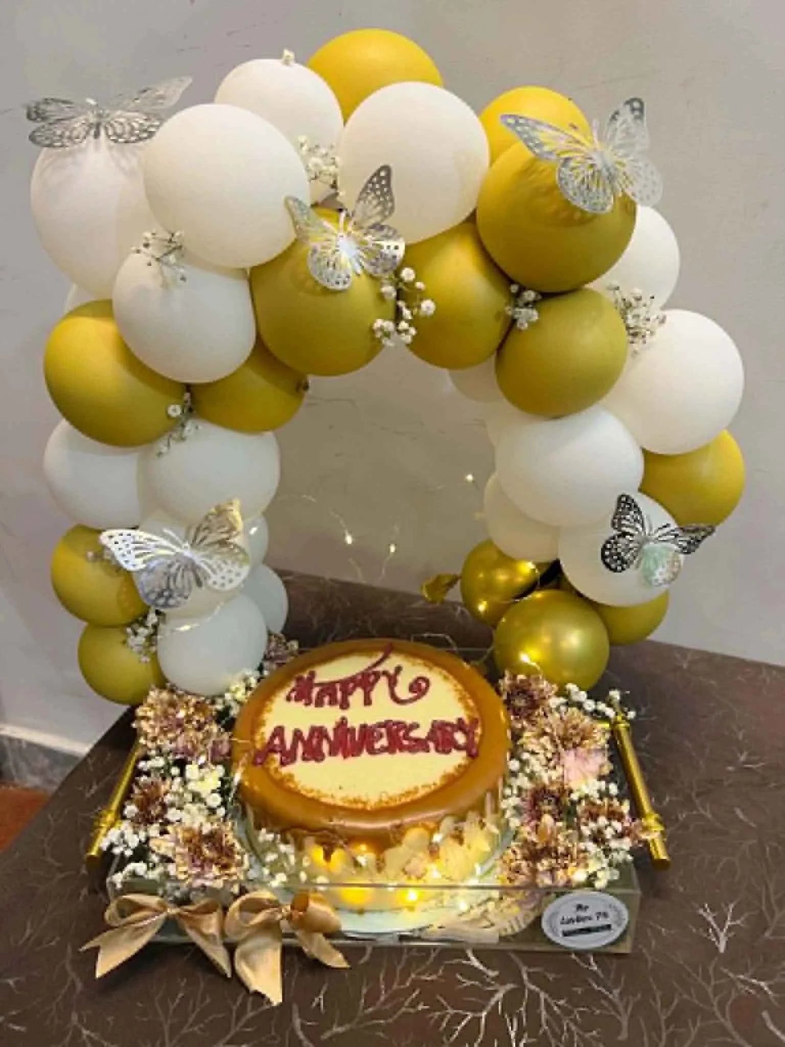 Forever Together Luxe Anniversary Tray – Premium Cake & Floral Acrylic Surprise Box