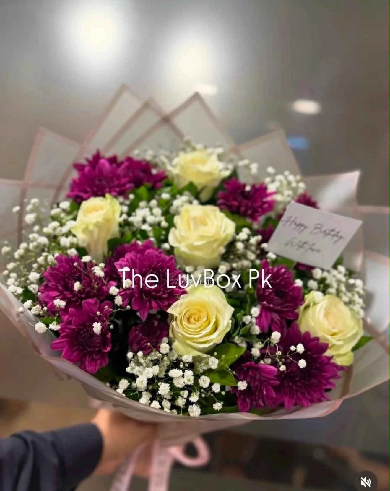Gentleman’s Charm – Imported White Rose & Maroon Chrysanthemum Bouquet