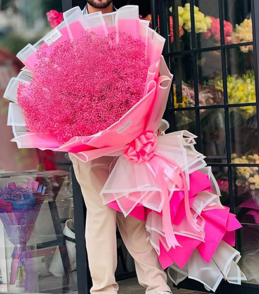 Luxury oversized pink babys breath flower bouquet for special occasions