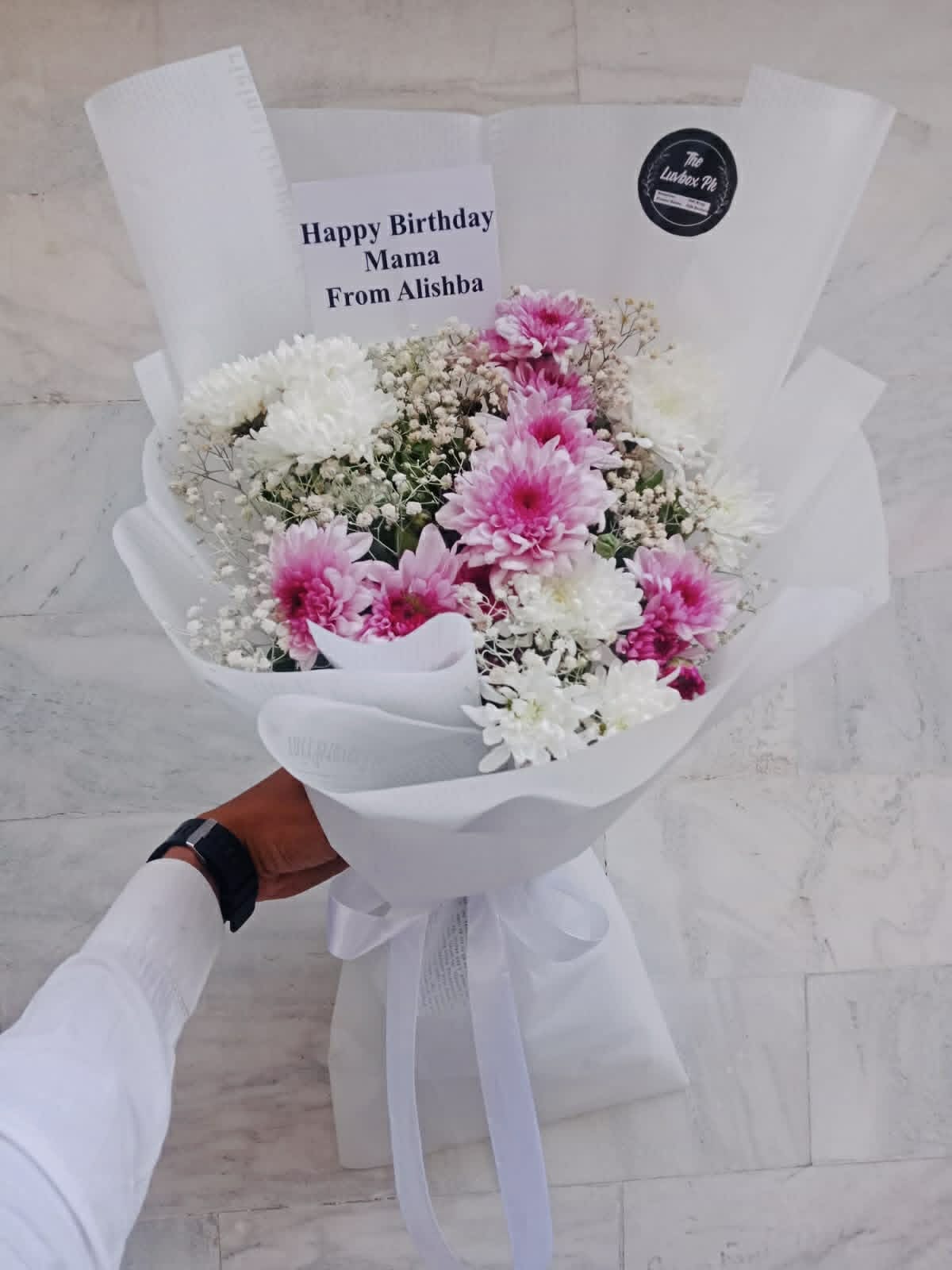 Mini bouquet with pink and white chrysanthemums Mother’s Day flowers Pakistan delivery