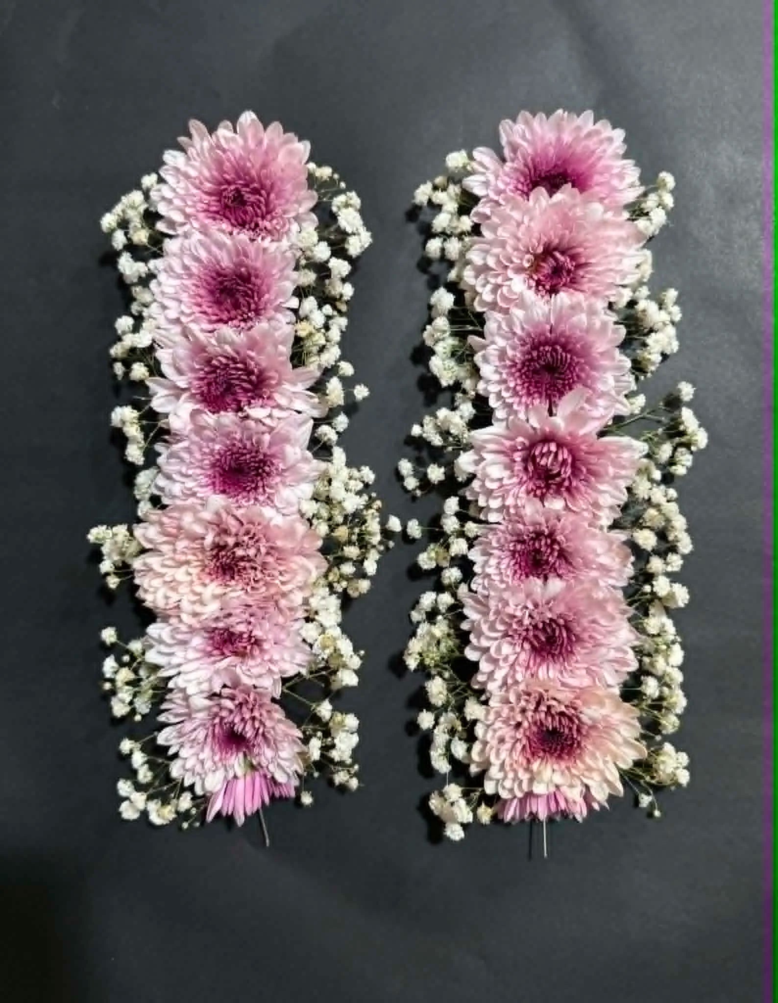 Pair of pink chrysanthemum gajra for Mother’s Day gifting in Islamabad.