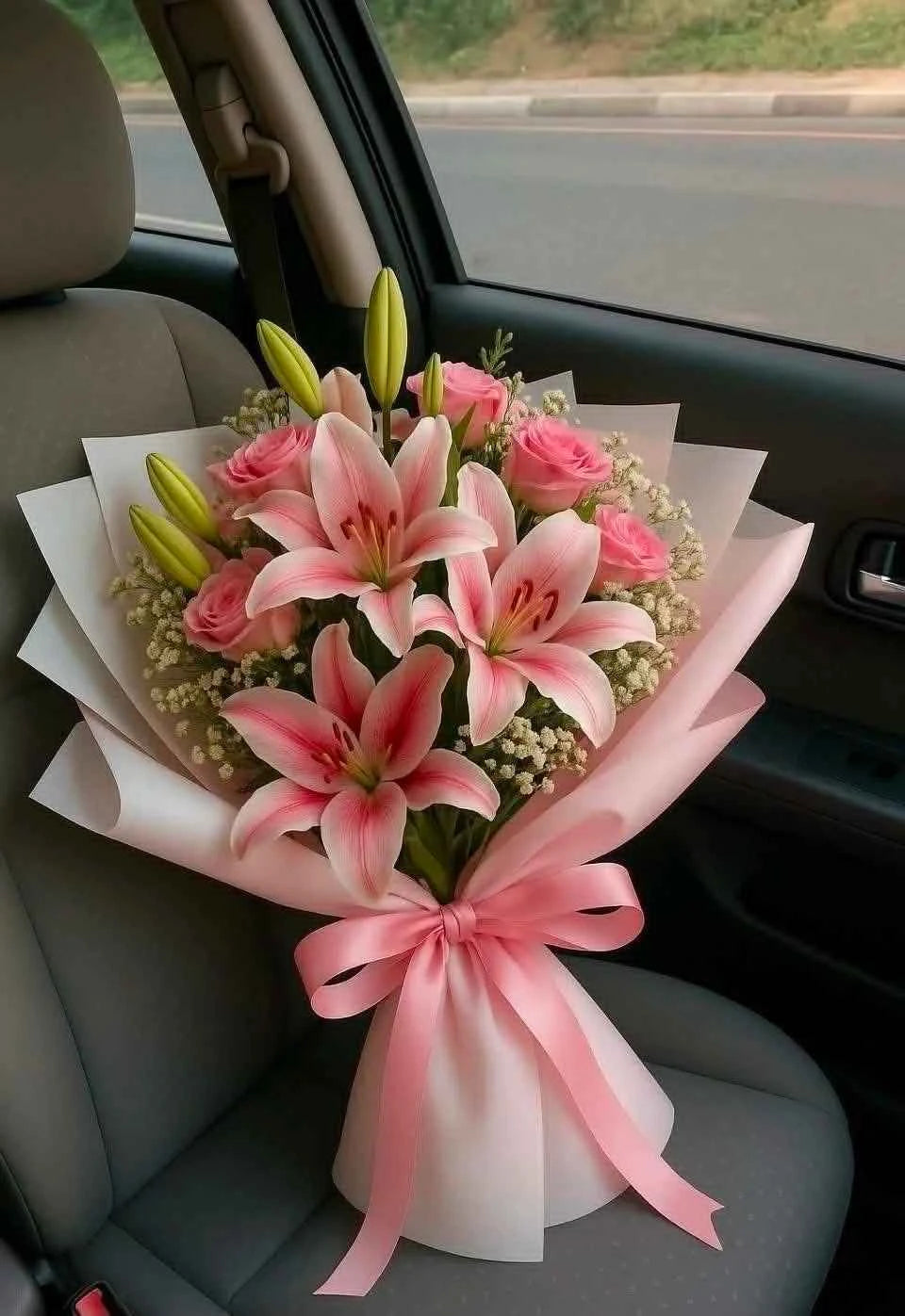 Pink Serenity – Luxury Pink Lily, Rose & Baby’s Breath Bouquet