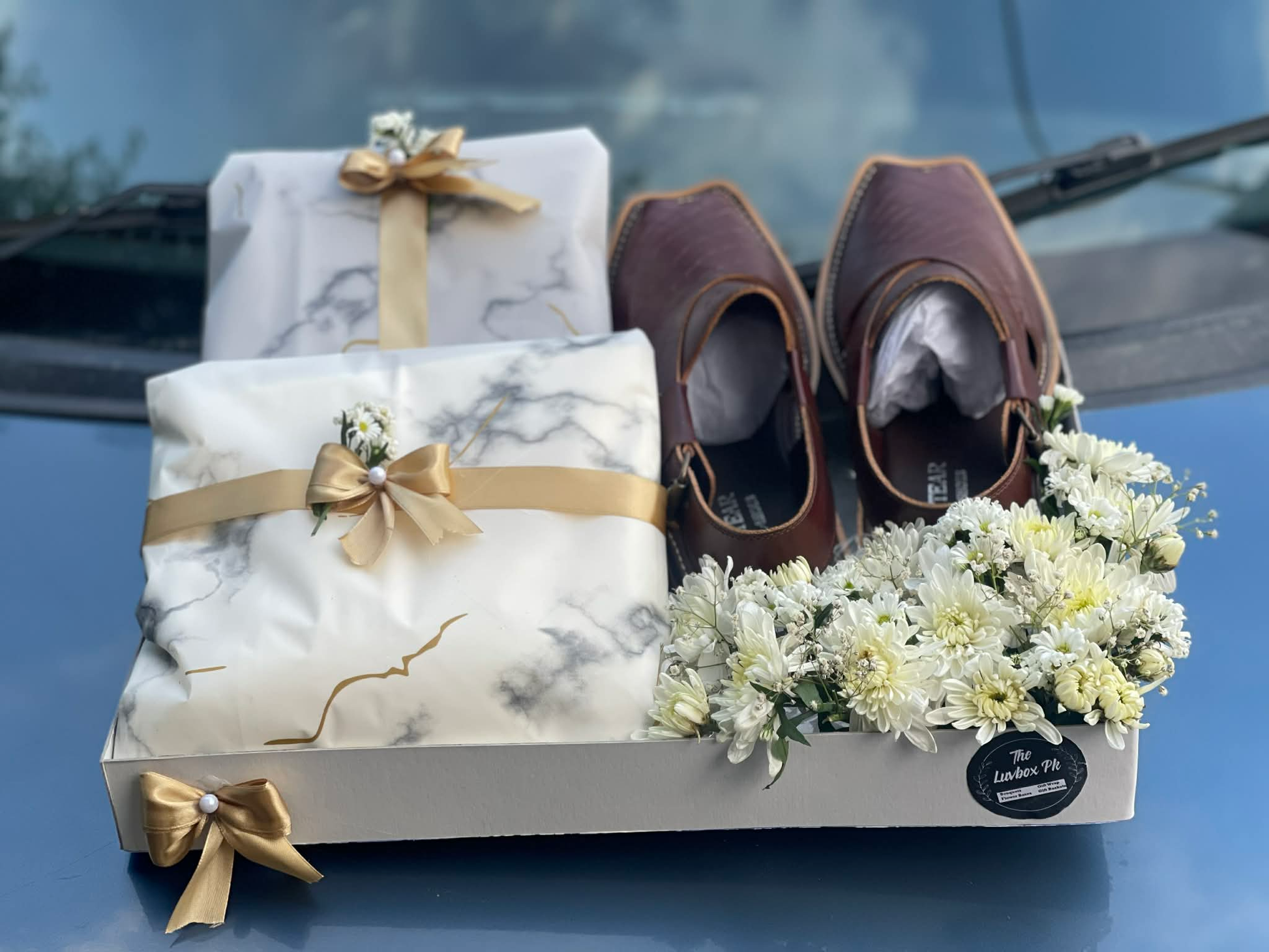 Luxury Eid gift for him with shoes and unstitched suit fabric