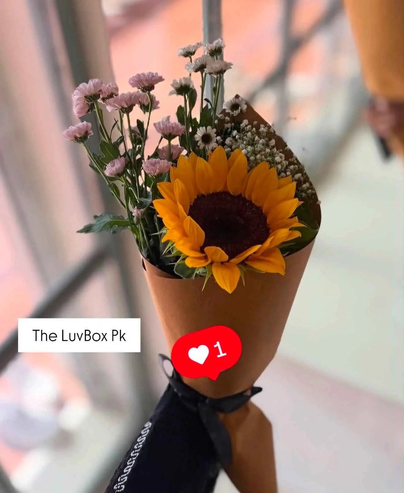 Sunny Blush – Mini Sunflower, Pink Chrysanthemum & Baby’s Breath Bouquet