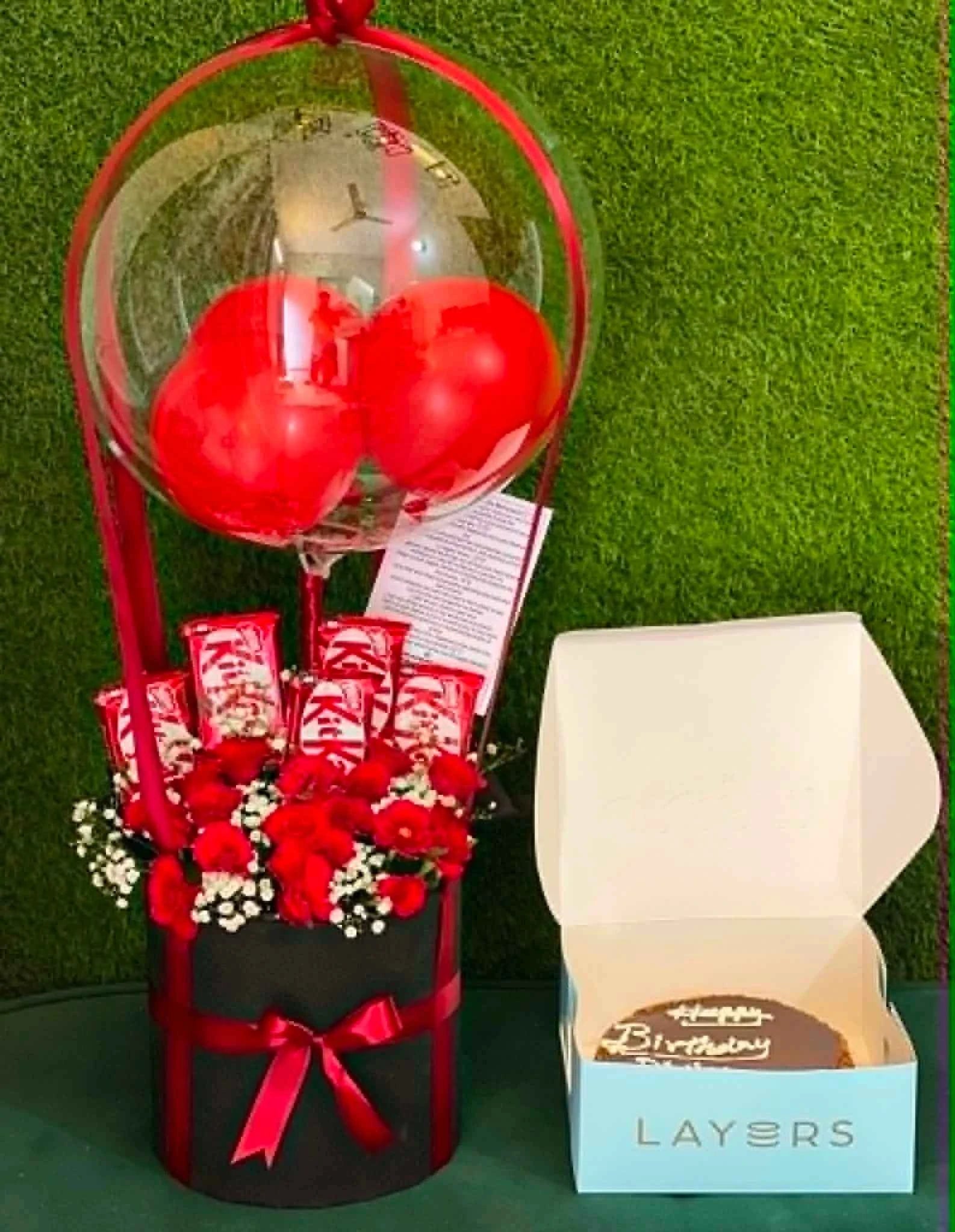 Sweet Celebration Box – Birthday Cake, Roses & Chocolate Surprise