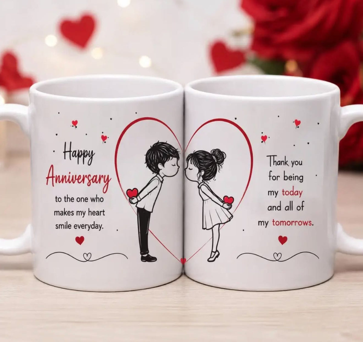 Personalized Happy Anniversary mug duo for couples with custom printing and gifts delivery across Pakistan