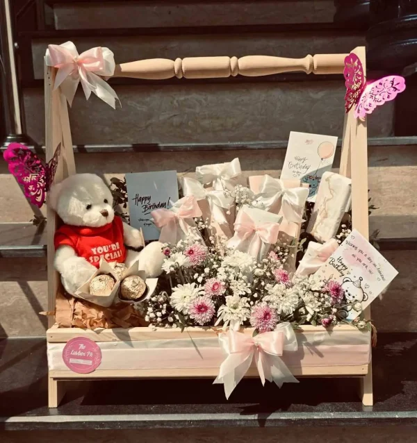 Jhoola Wooden Basket with Premium Chocolates & Teddy Bear | The LuvBox PK - Image 2