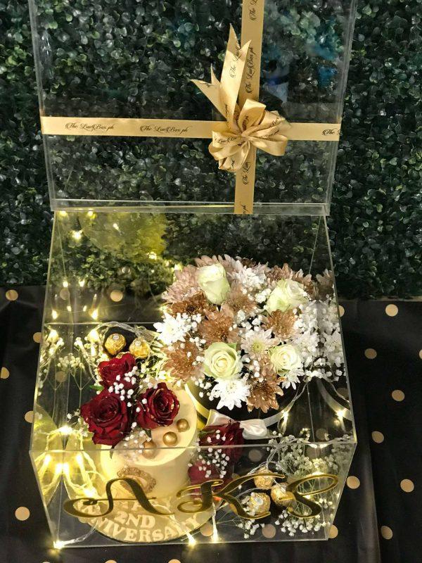 The LuvBox PK – Forever Bloom Acrylic Gift Box with Custom Cake, Ferreros & Floral Touch | Gift Shop in Islamabad - Image 3