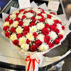 Elegant red and white rose bouquet by The LuvBox PK – gift shop in Islamabad
