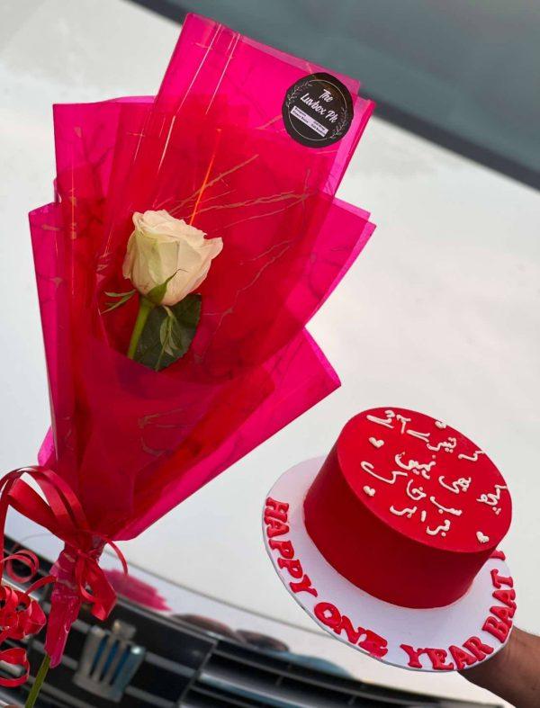 Cute affordable cake and rose combo by The LuvBox PK – budget gift option from gift shop in Islamabad