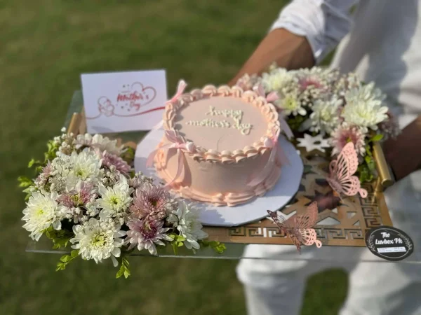 Floral Glow Tray – Acrylic Cake & Flower Combo for Mom - Image 4