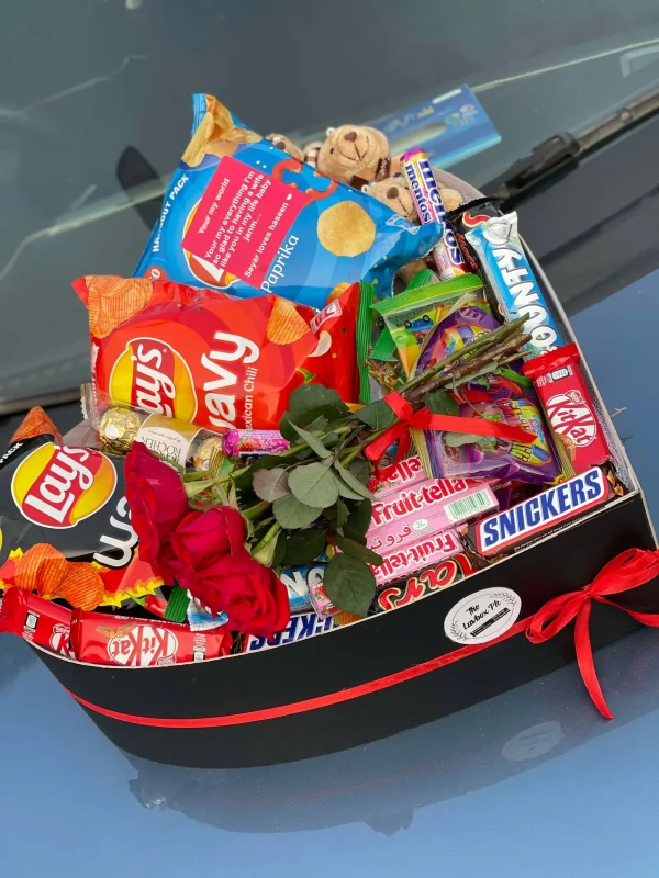 Heart-shaped snack and rose box with chocolates – The LuvBox PK, gift shop in Islamabad