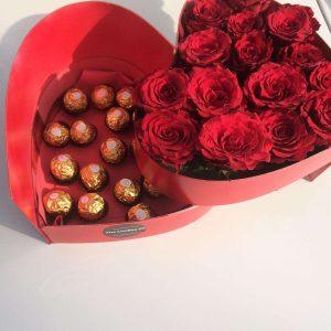 Heart-shaped Love Delight Box with red roses and Ferrero Rochers – The LuvBox PK, premium gift shop in Islamabad