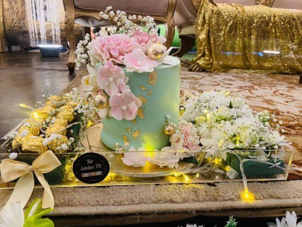 Bloom and Cake Majestic floral cake with Ferrero in acrylic tray by The LuvBox Pk