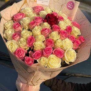 Luxury pink and white rose bouquet for mom – oversized 50 imported roses by The LuvBox Pk Islamabad.