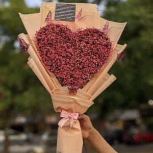 Pink baby’s breath heart bouquet – romantic floral gift by The LuvBox Pk, best flower shop in Islamabad.