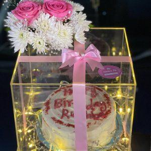 Luxury acrylic box with custom cake and elegant flower decor – The LuvBox PK