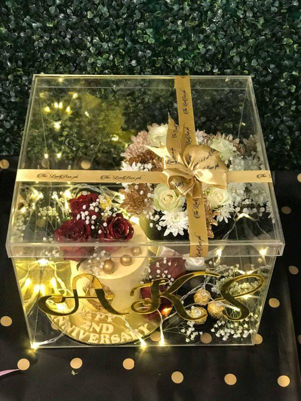 The LuvBox PK – Forever Bloom Acrylic Gift Box with Custom Cake, Ferreros & Floral Touch | Gift Shop in Islamabad - Image 4