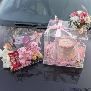 Luxury acrylic box combo with cake, cage, chocolates, and mini bears – by The LuvBox PK gift shop in Islamabad
