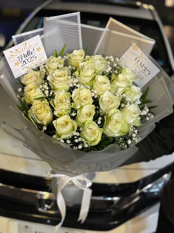 Elegant white imported rose bouquet by The LuvBox PK – gift shop in Islamabad