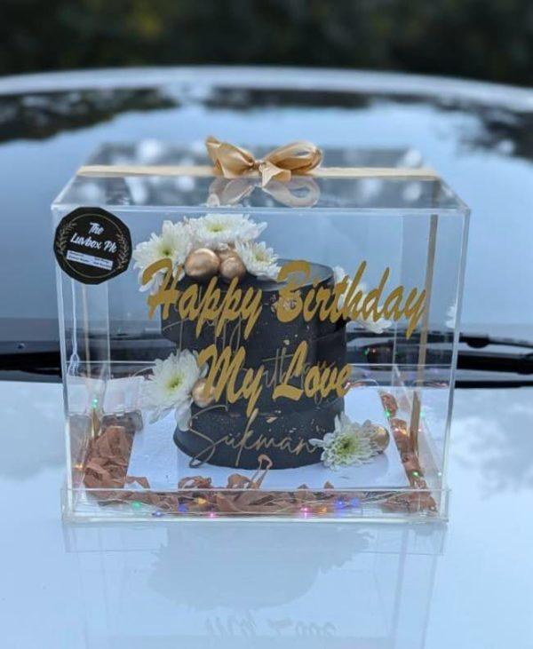 Customized 2 lbs cake in acrylic LED box with custom message – The LuvBox PK, gift shop in Islamabad