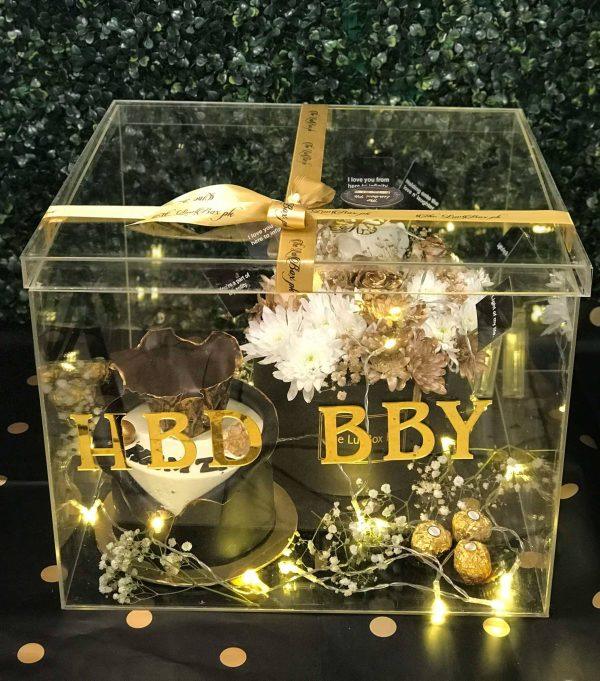The LuvBox PK – Forever Bloom Acrylic Gift Box with Custom Cake, Ferreros & Floral Touch | Gift Shop in Islamabad - Image 2