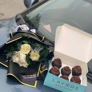 Cupcake box with small flower bouquet from The LuvBox PK – budget-friendly gift combo from gift shop in Islamabad