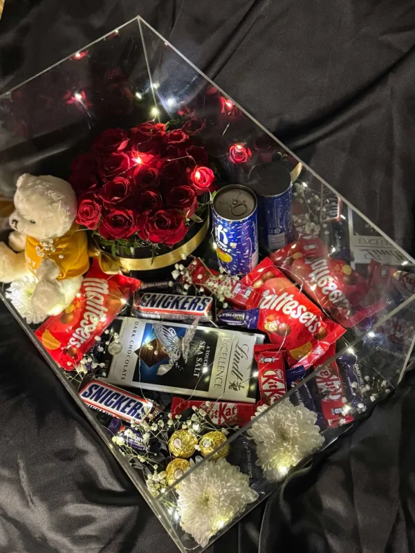 XL Chocolate & Rose Acrylic Box with Teddy – The LuvBox PK | Kids Gift Box – Gift Shop in Islamabad - Image 3