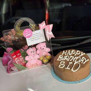Acrylic handbag gift box with mini teddy bears, chocolates, and best-selling chocolate cake – The LuvBox PK