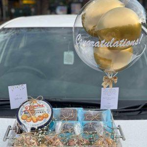 The LuvBox PK Bundle of Joy acrylic tray with dry fruits and custom balloon – newborn gift for him