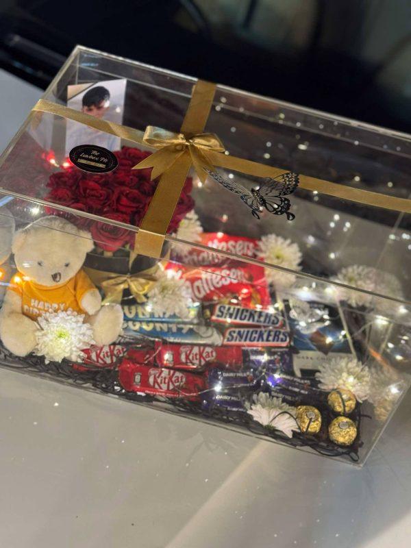 XL Chocolate & Rose Acrylic Box with Teddy – The LuvBox PK | Kids Gift Box – Gift Shop in Islamabad - Image 2