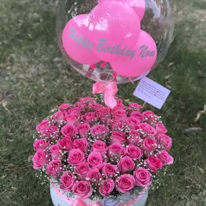 Luxury pink imported rose box with custom balloon by The LuvBox PK – gift shop in Islamabad