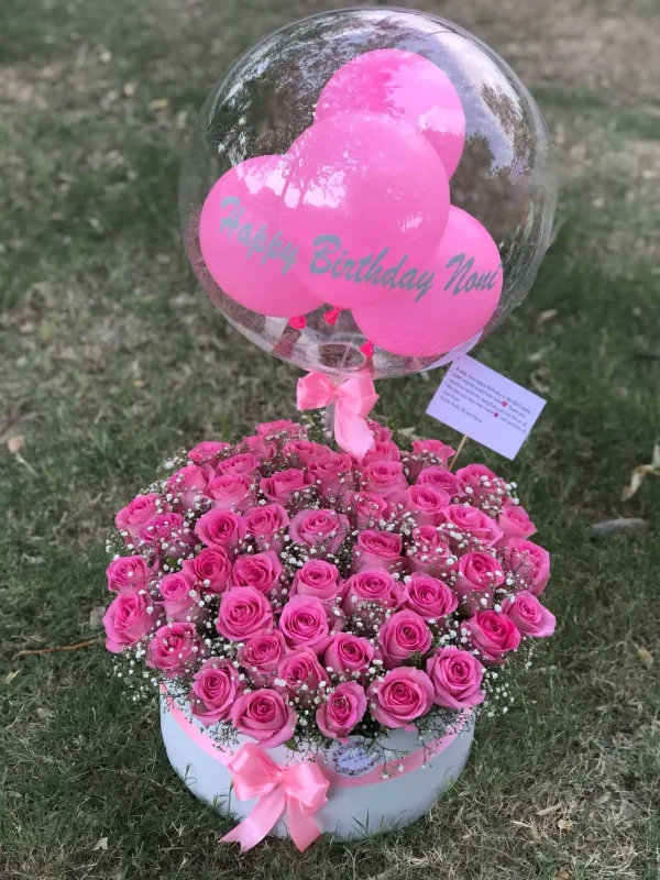Luxury pink imported rose box with custom balloon by The LuvBox PK – gift shop in Islamabad
