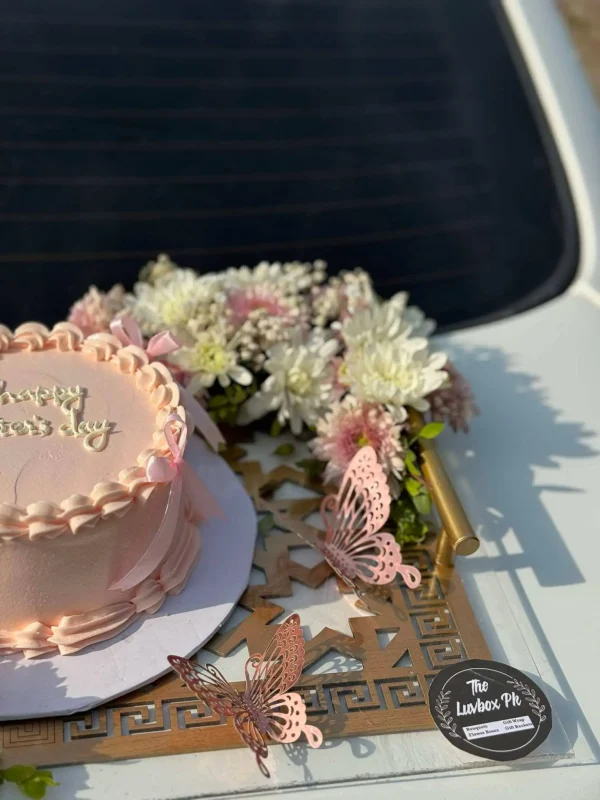 Floral Glow Tray – Acrylic Cake & Flower Combo for Mom - Image 2