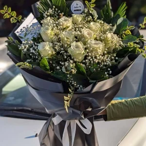 Ivory Whisper white rose bouquet – elegant flower bouquet delivery in Islamabad