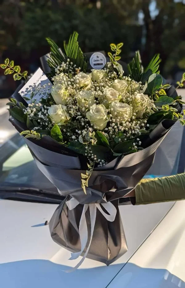 Ivory Whisper white rose bouquet – elegant flower bouquet delivery in Islamabad