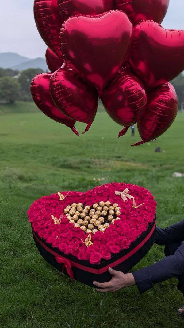 The LuvBox PK – XXL Heart Rose Box with Ferreros, Custom Cake & Balloons | Gift Shop in Islamabad - Image 2