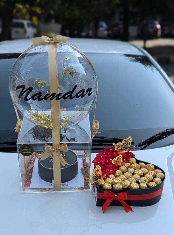 Luxury heart-shaped rose box with Ferrero Rocher and customized cake in acrylic box – The LuvBox PK