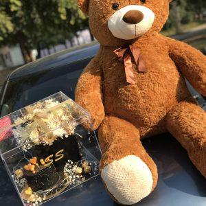 6 feet giant teddy bear with luxury acrylic gift box including customized cake and flower box – The LuvBox PK Islamabad