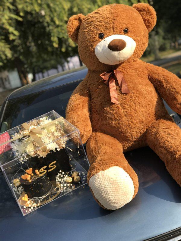 6 feet giant teddy bear with luxury acrylic gift box including customized cake and flower box – The LuvBox PK Islamabad