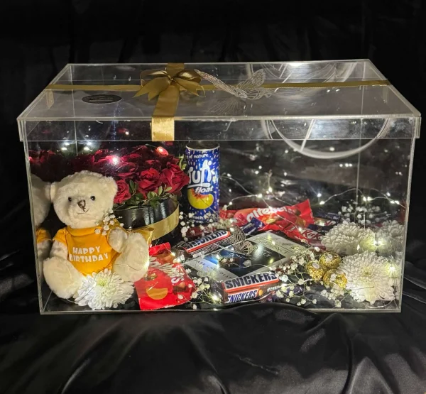XL Chocolate & Rose Acrylic Box with Teddy – The LuvBox PK | Kids Gift Box – Gift Shop in Islamabad - Image 4