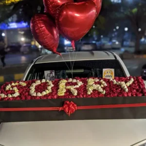 XXL flower box with SORRY spelled in white flowers, red roses and balloons – The LuvBox PK