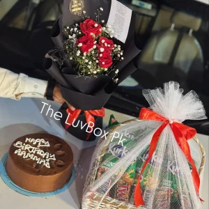 Luxury combo with flower bouquet, cake and chocolate basket – The LuvBox PK