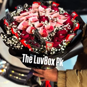 Eid money bouquet with chocolates, 3000 cash, and imported roses – The LuvBox PK