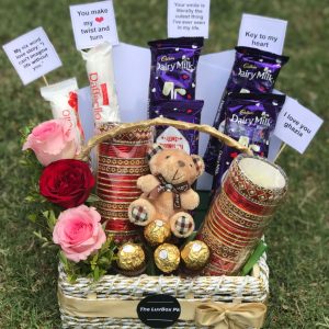 Traditional Eid gift basket with mehndi, chocolates, and bangles – The LuvBox PK Islamabad